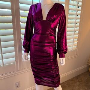 NWOT Bodycon Metallic Purple Sexy Low Neck Booty accentuating Dress